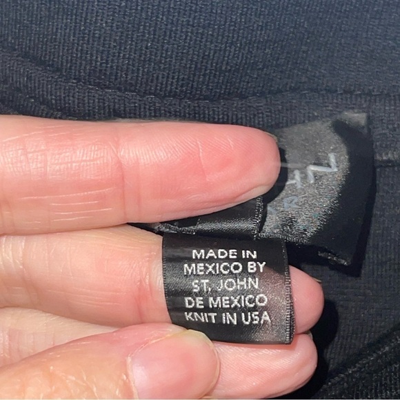 St. John Caviar Black Milano Knit Stretch Wool Alexa Pants Back of Ankle Slit 6 - Picture 8 of 10